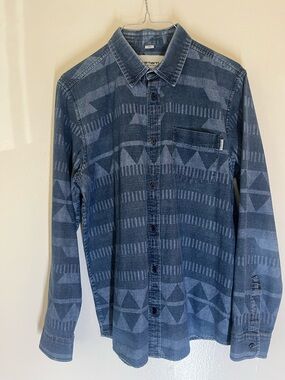 Vintage rare Carhartt wip Men's Indigo Patterned Long-Sleeve Button-Down Shirt